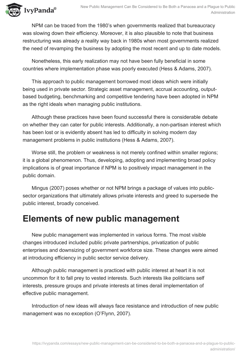 New Public Management Can Be Considered to Be Both a Panacea and a Plague to Public Administration. Page 4