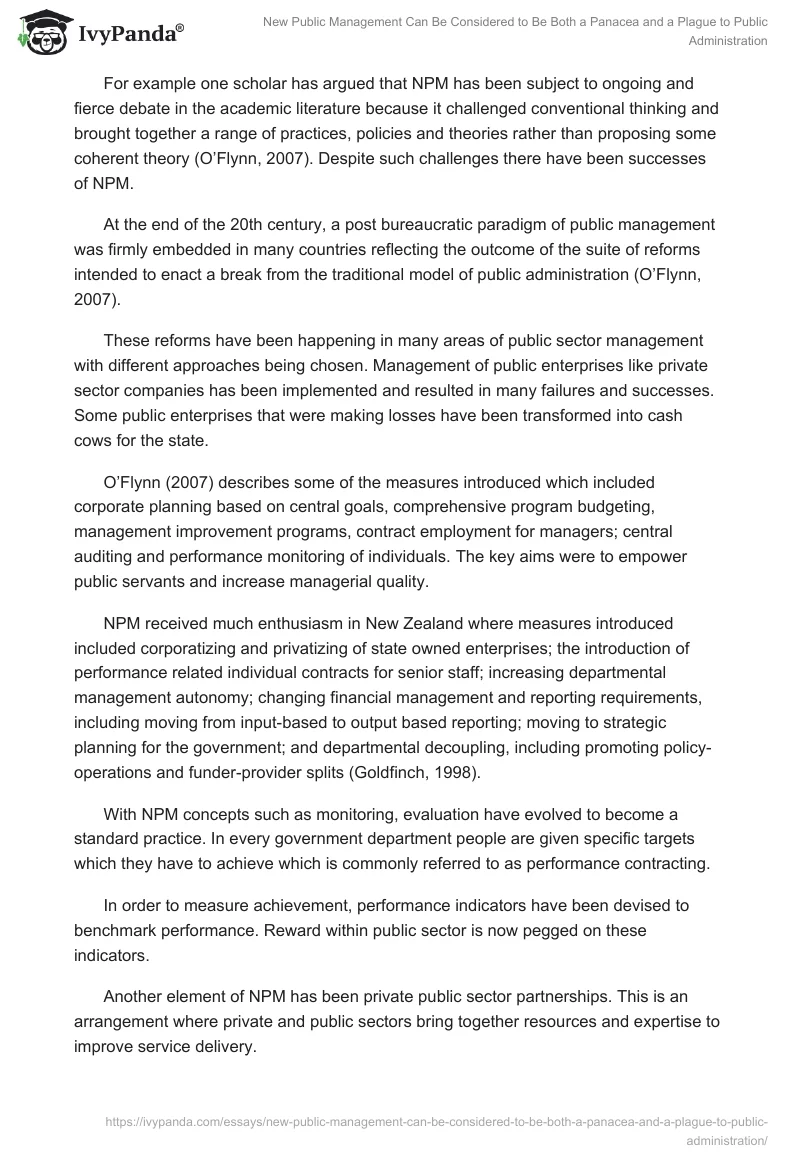 New Public Management Can Be Considered to Be Both a Panacea and a Plague to Public Administration. Page 5