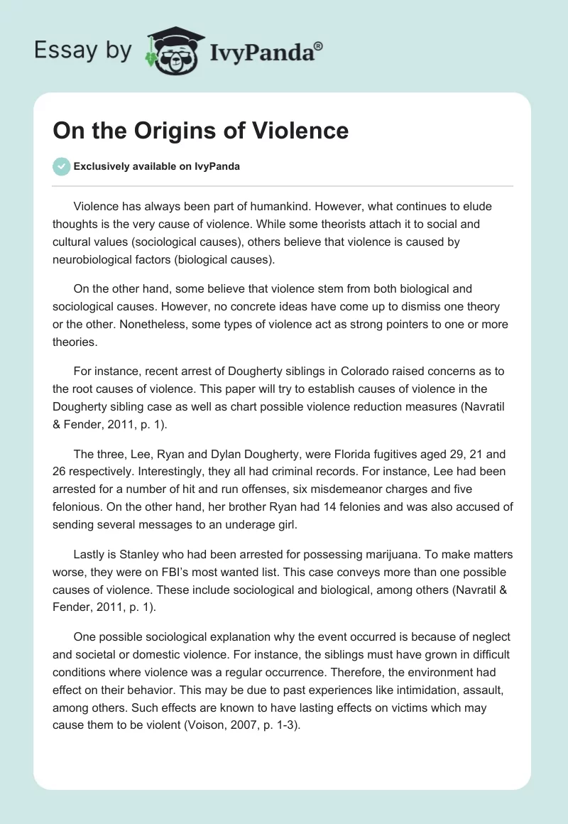 On the Origins of Violence. Page 1