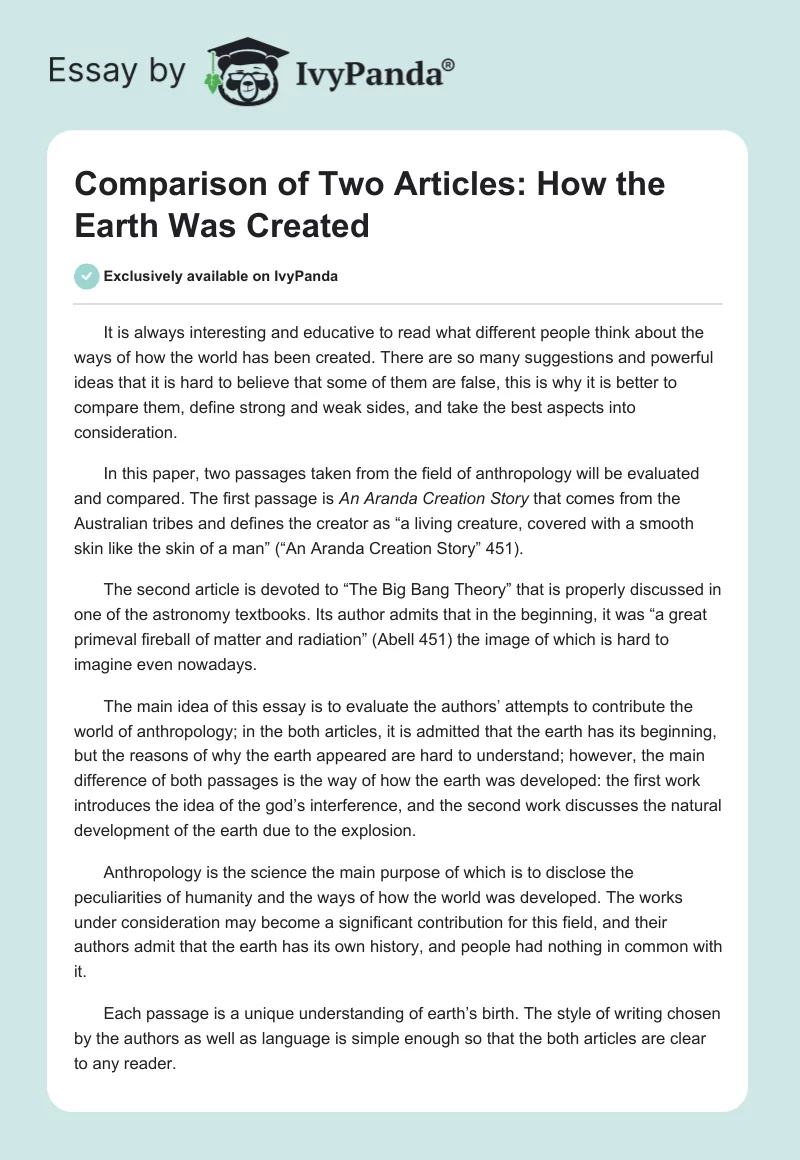 Comparison of Two Articles: How the Earth Was Created. Page 1