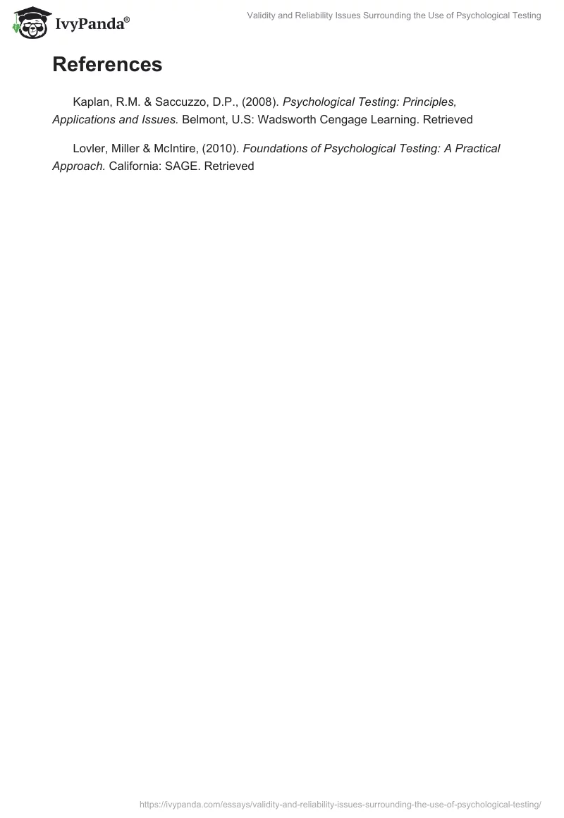Validity and Reliability Issues Surrounding the Use of Psychological Testing. Page 2