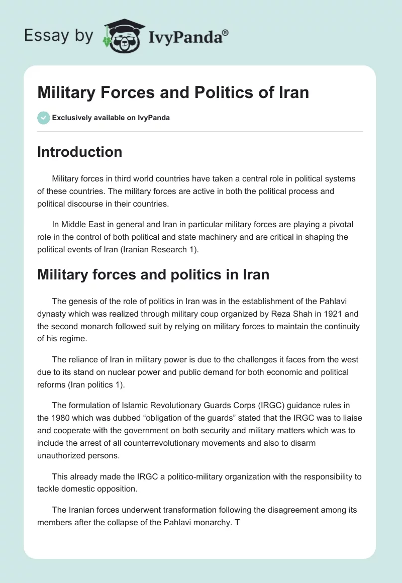 Military Forces and Politics of Iran. Page 1