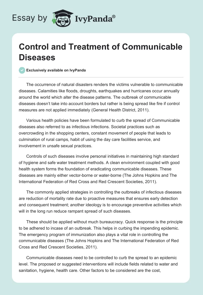 Control and Treatment of Communicable Diseases. Page 1