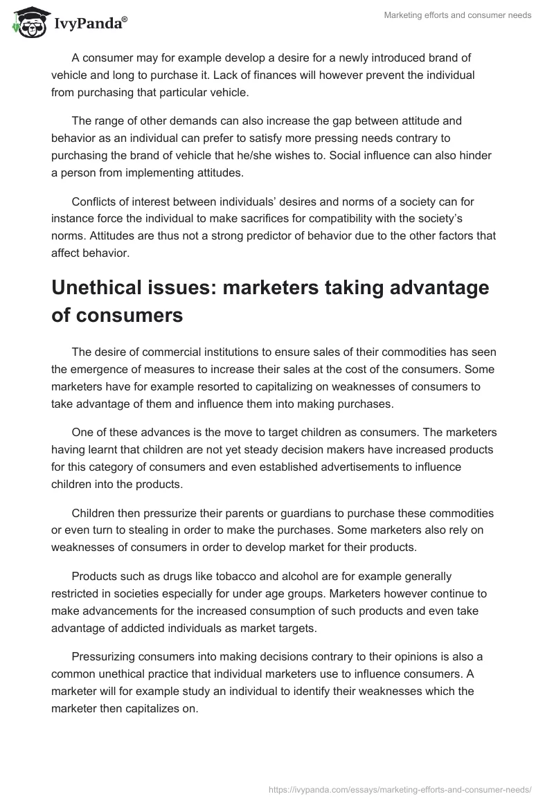 Marketing efforts and consumer needs. Page 4