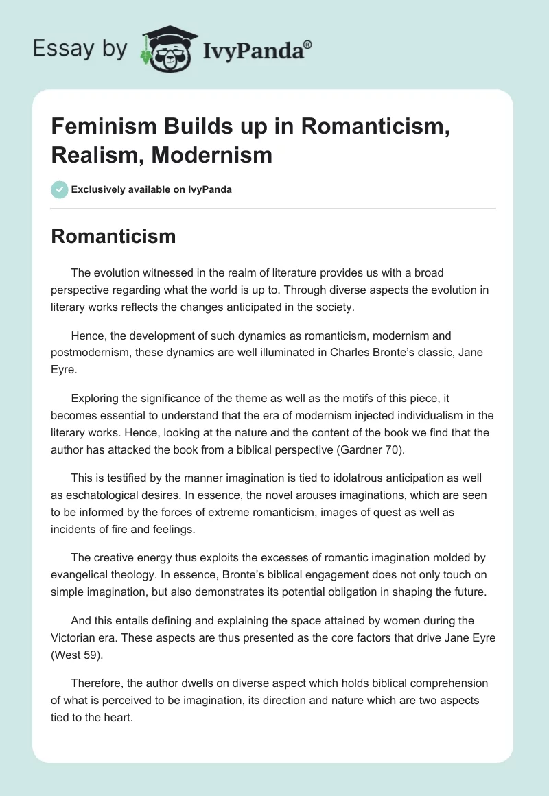 Feminism Builds up in Romanticism, Realism, Modernism. Page 1