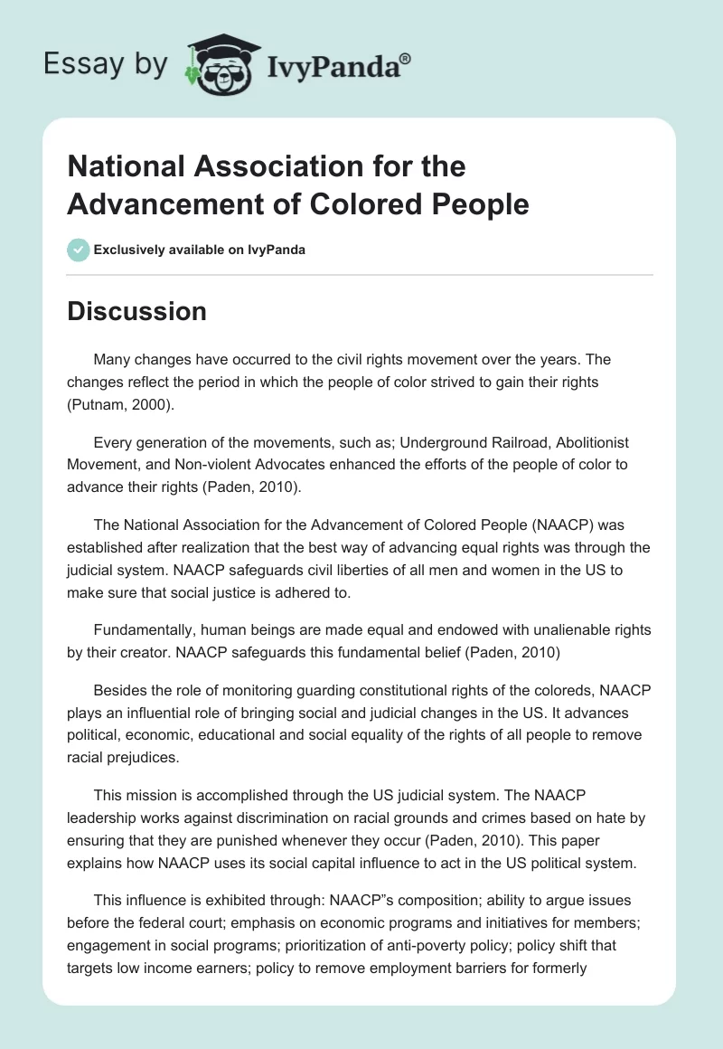 National Association for the Advancement of Colored People. Page 1