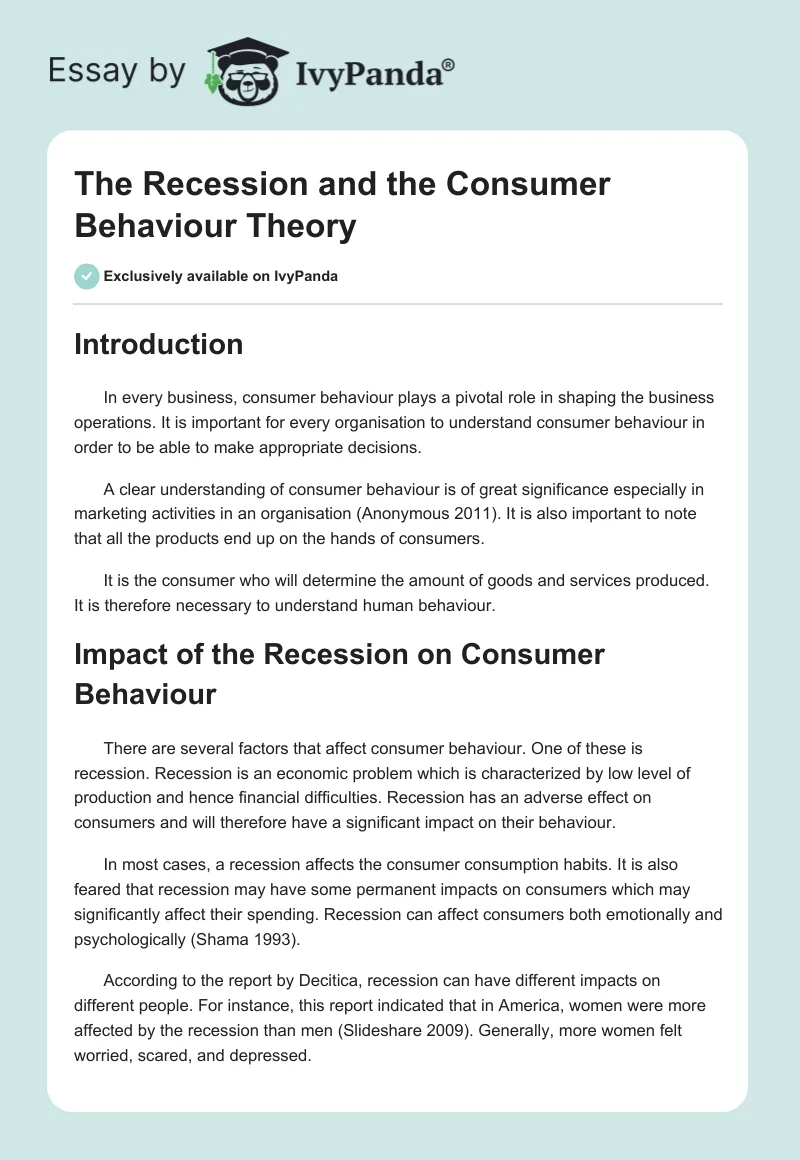 The Recession and the Consumer Behaviour Theory. Page 1