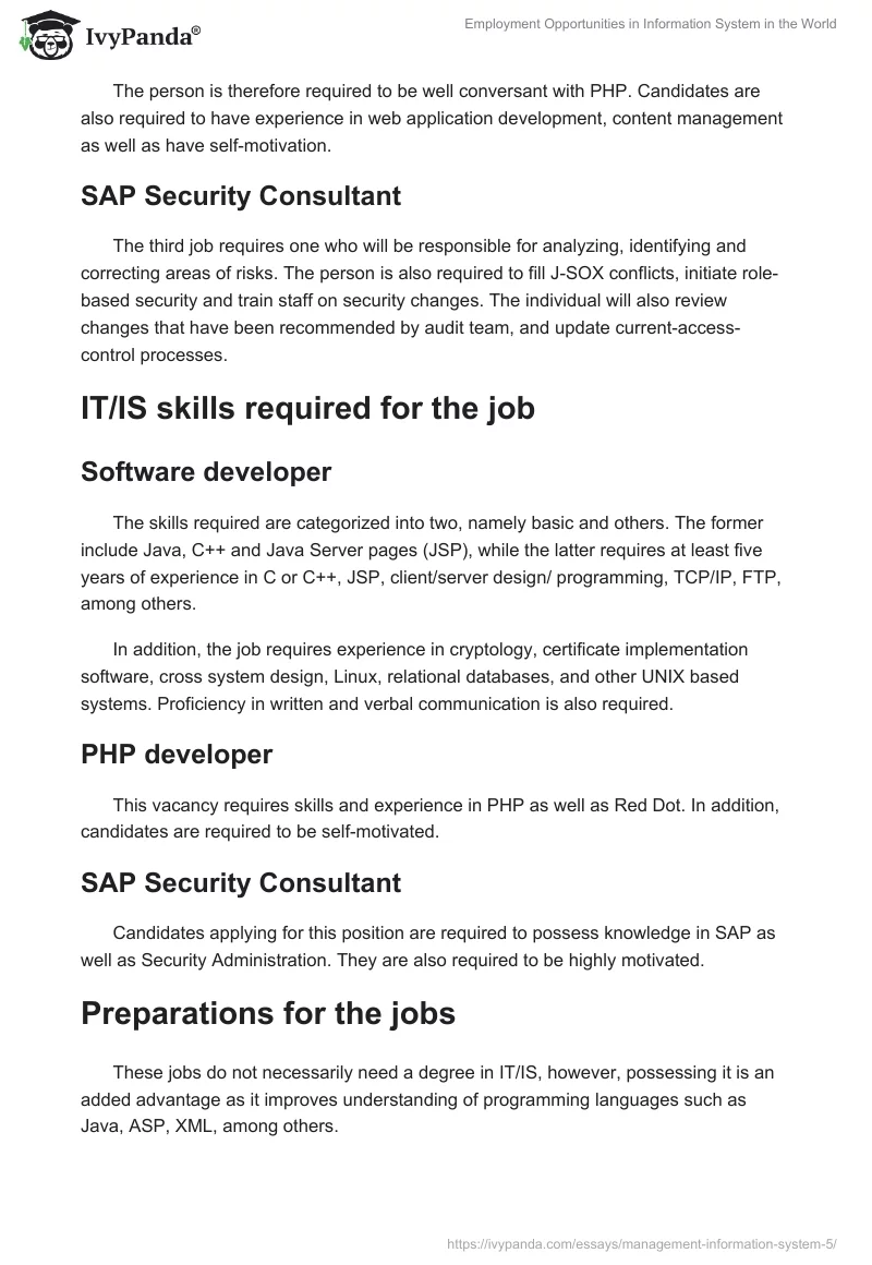 Employment Opportunities in Information System in the World. Page 2
