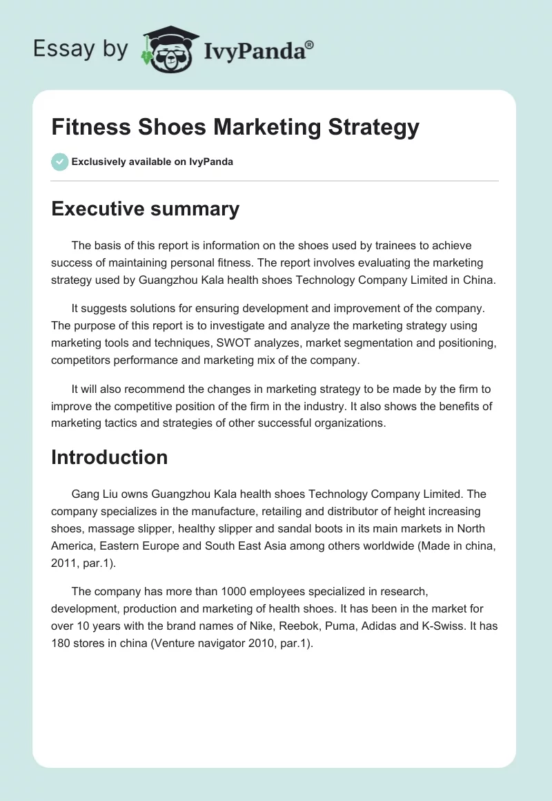 Fitness Shoes Marketing Strategy. Page 1