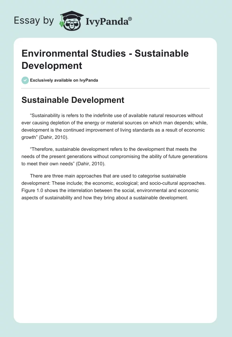 Environmental Studies - Sustainable Development. Page 1