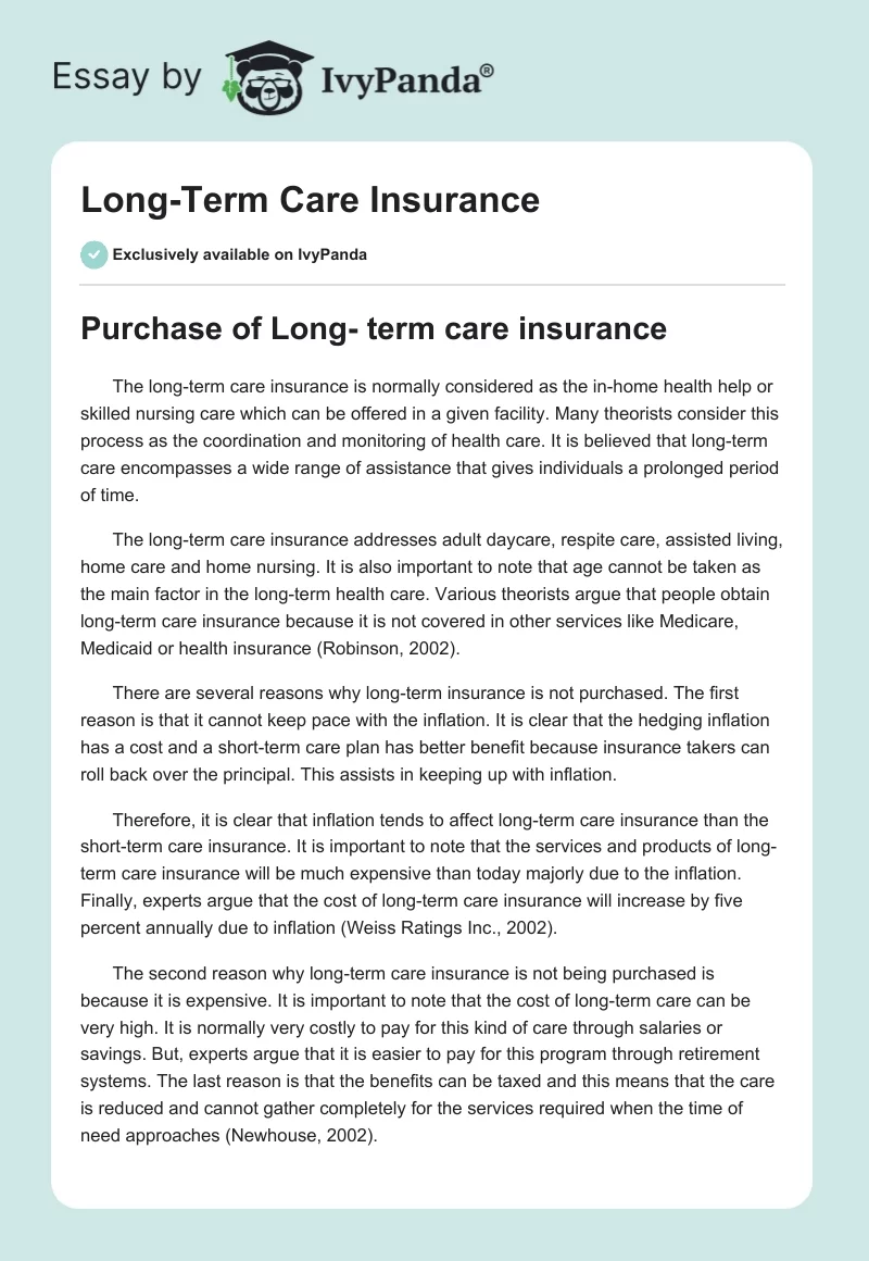 Long-Term Care Insurance. Page 1
