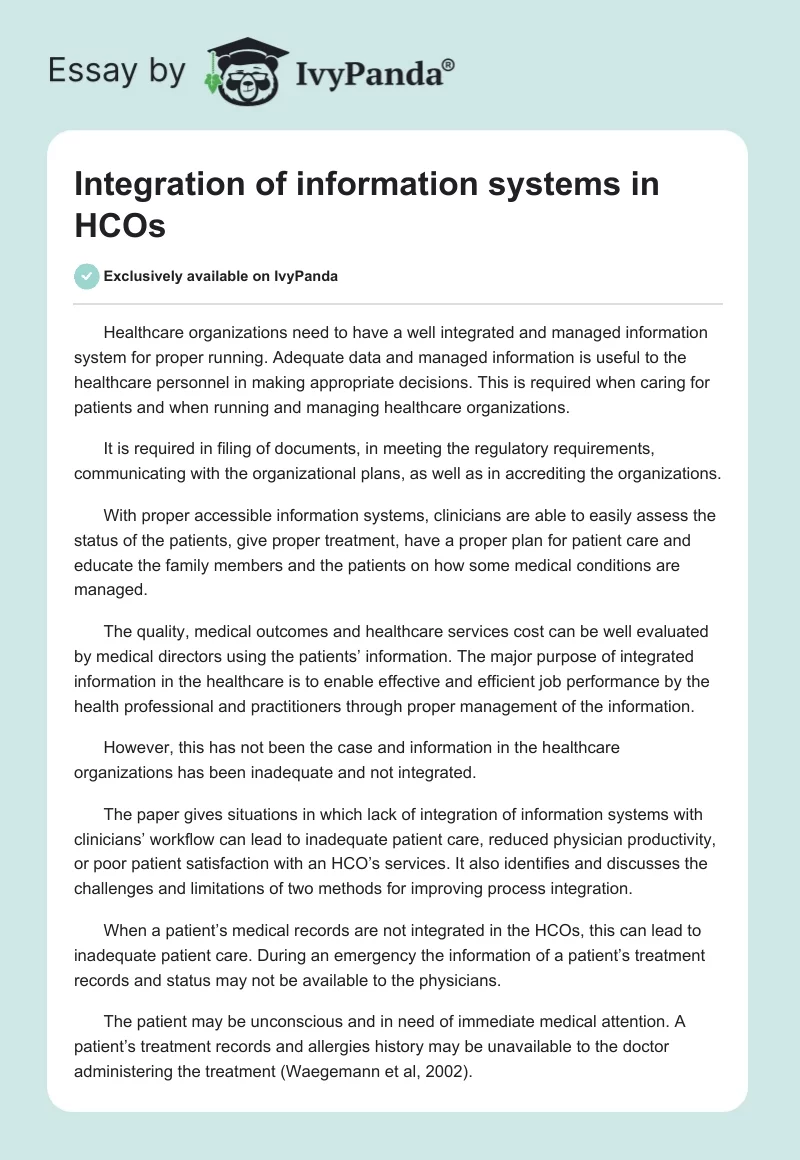Integration of information systems in HCOs. Page 1