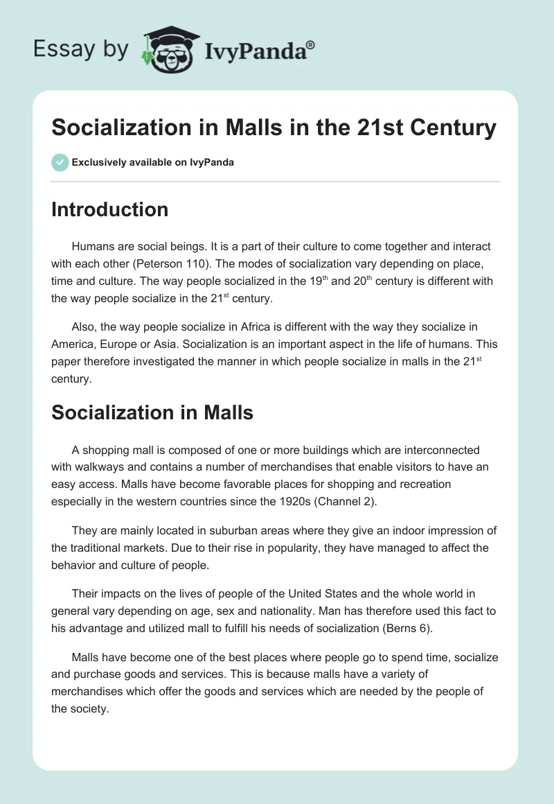 Socialization in Malls in the 21st Century. Page 1