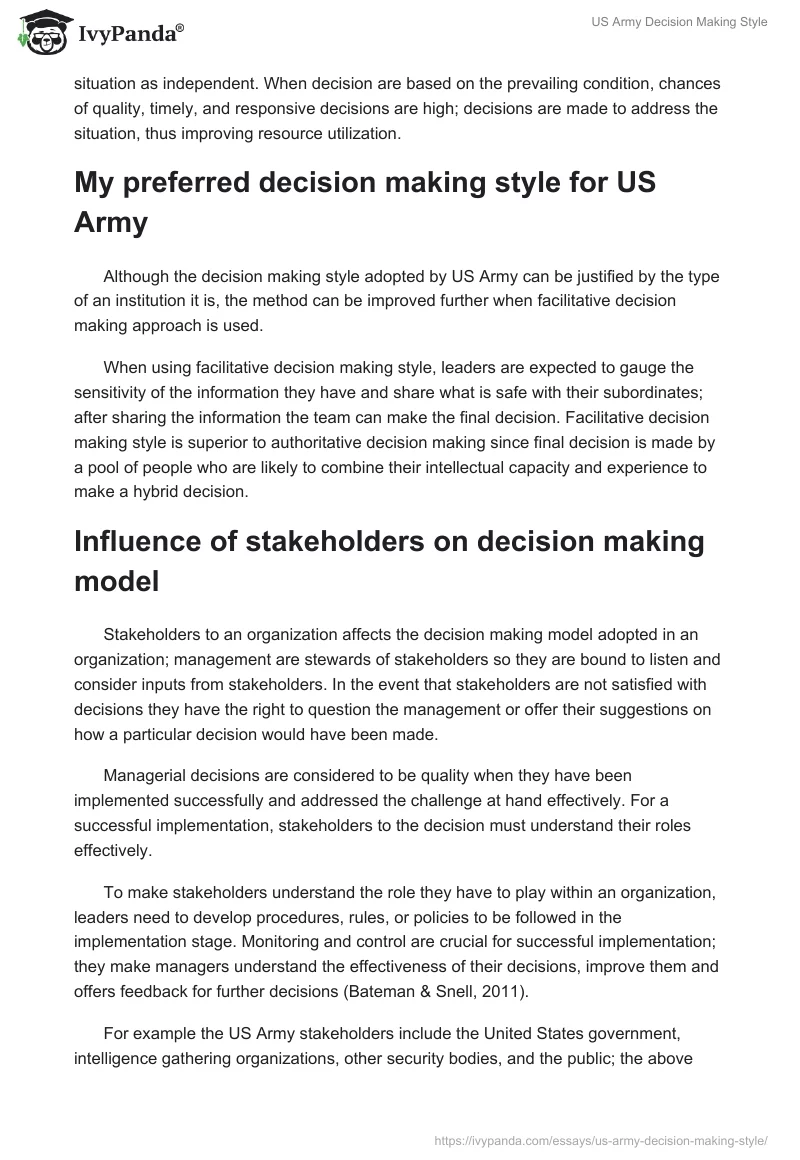 US Army Decision Making Style. Page 2