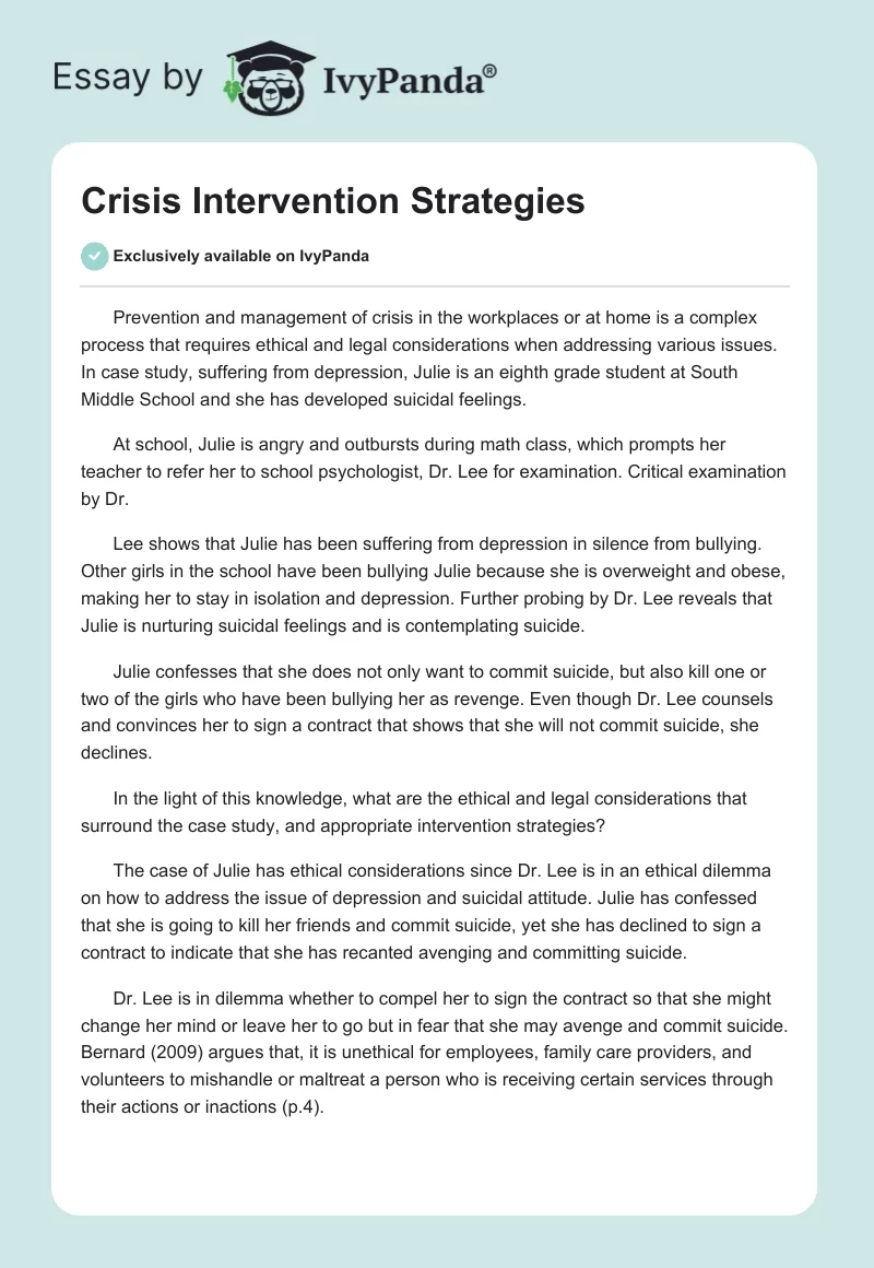 Crisis Intervention Strategies. Page 1