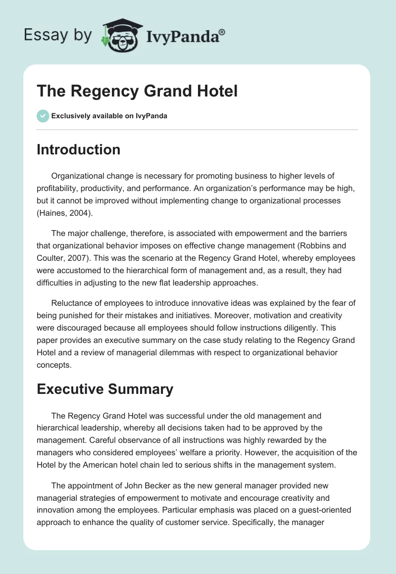 The Regency Grand Hotel. Page 1