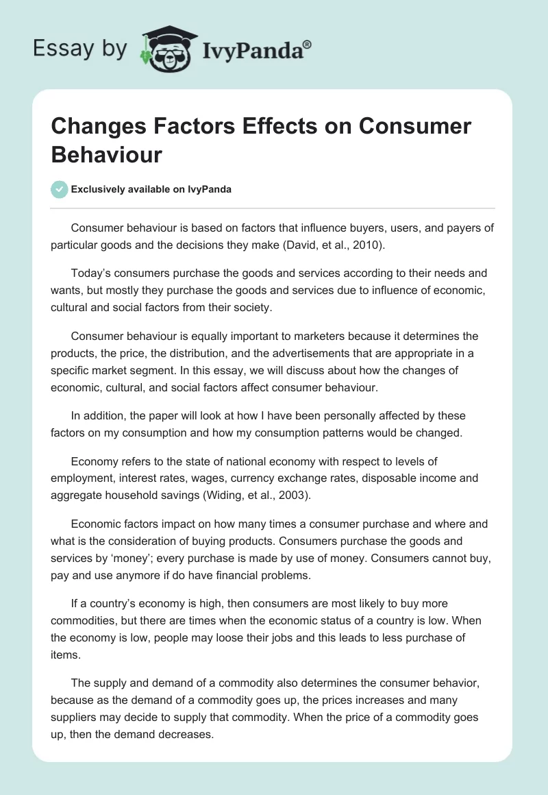 Changes Factors Effects on Consumer Behaviour. Page 1