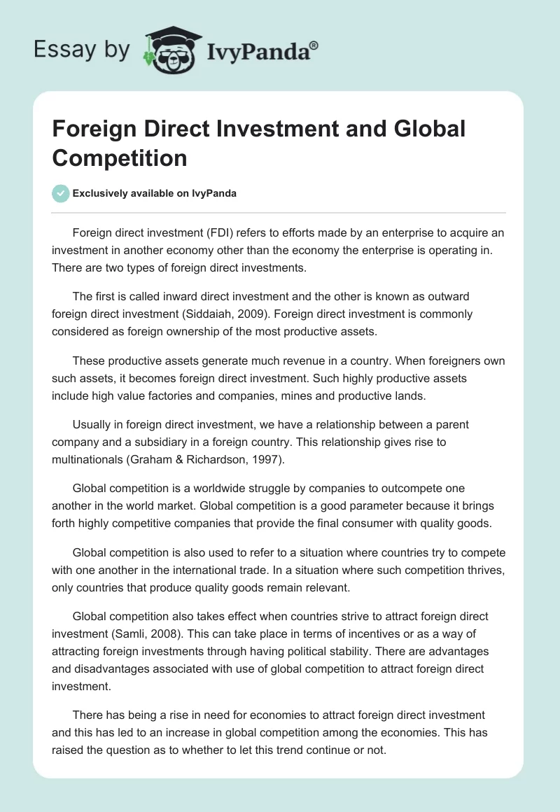 Foreign Direct Investment and Global Competition. Page 1