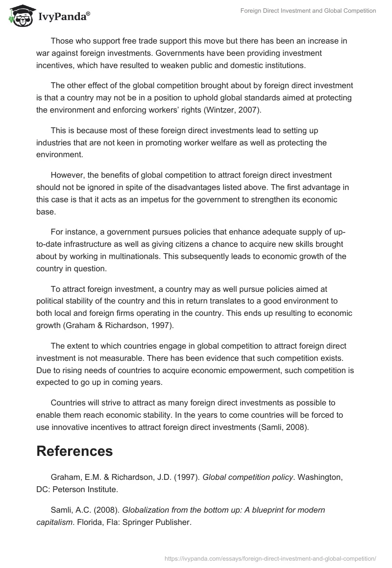 Foreign Direct Investment and Global Competition. Page 2