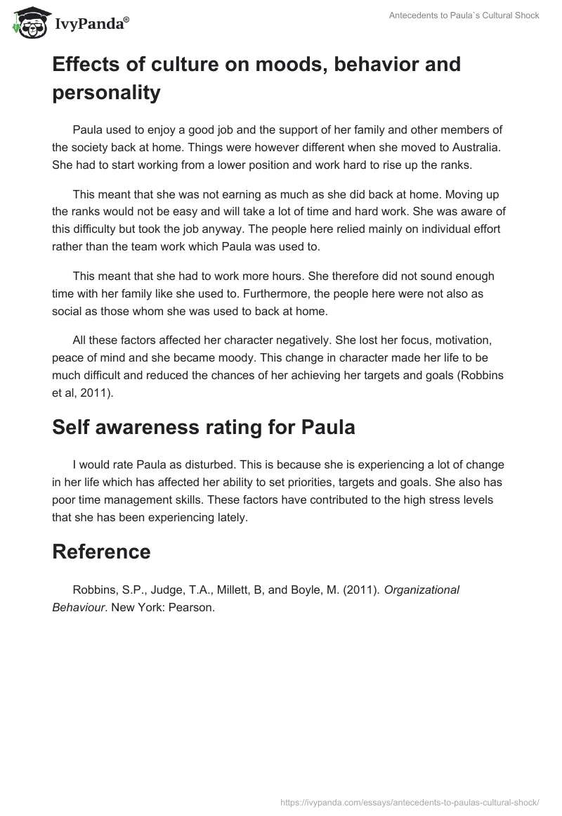Antecedents to Paula`s Cultural Shock. Page 2