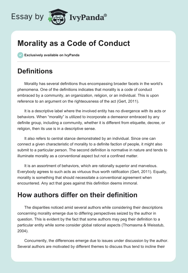 Morality as a Code of Conduct. Page 1