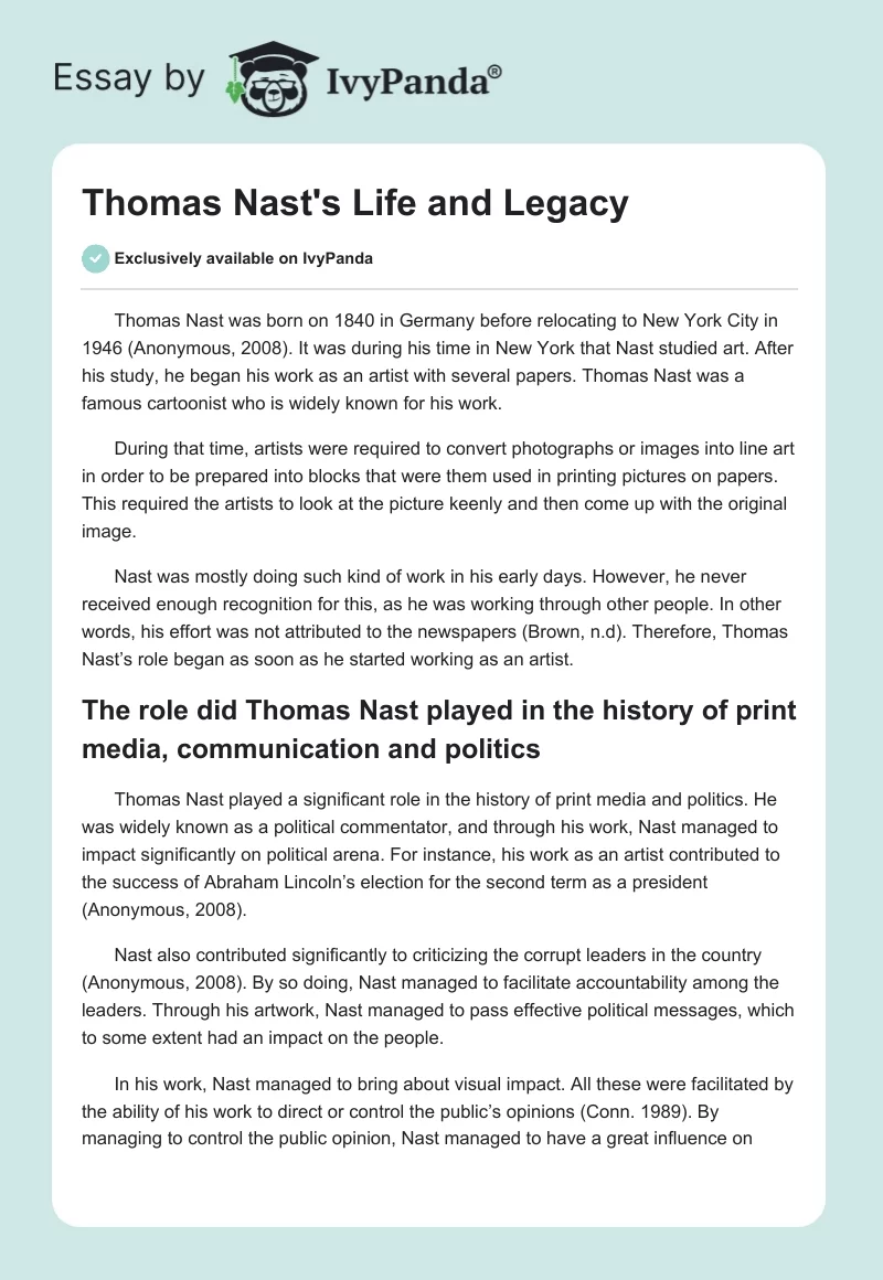 Thomas Nast's Life and Legacy. Page 1