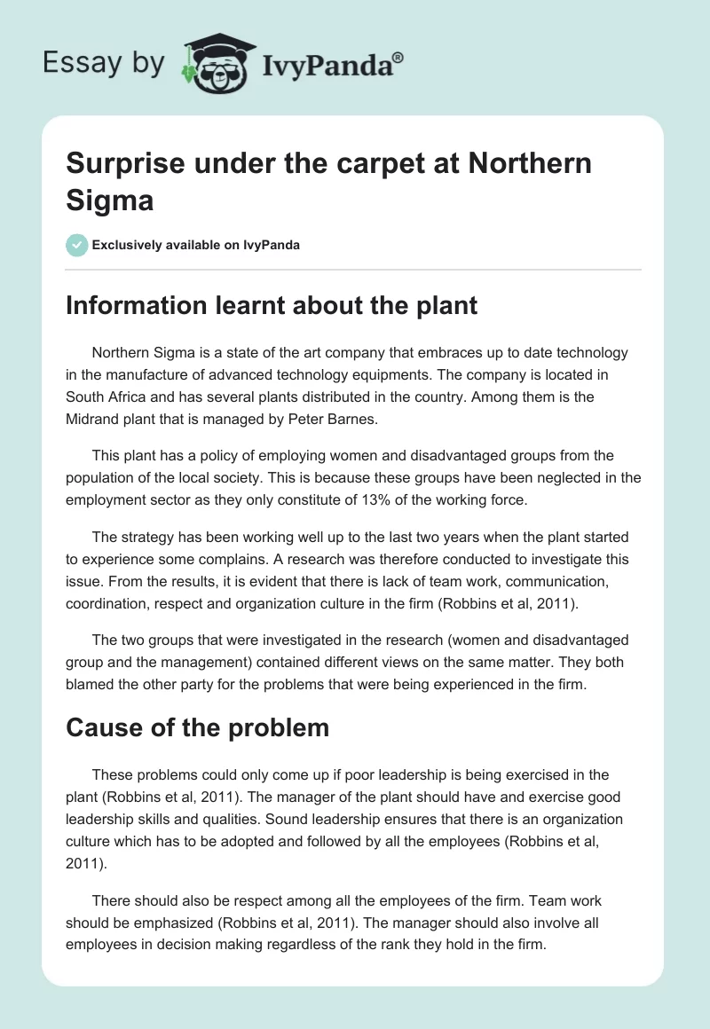 Surprise under the carpet at Northern Sigma. Page 1