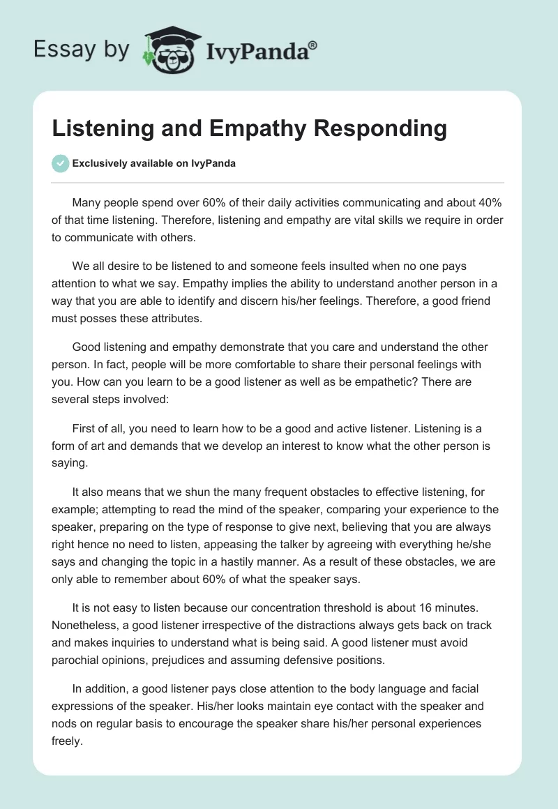 Listening and Empathy Responding. Page 1