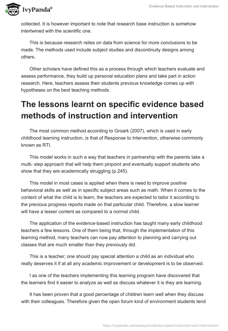 Evidence Based Instruction and Intervention. Page 2