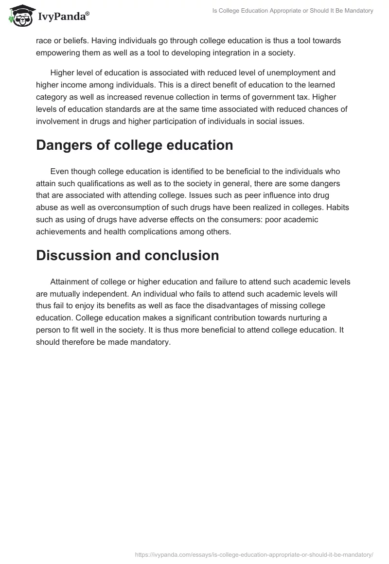 Is College Education Appropriate or Should It Be Mandatory. Page 2