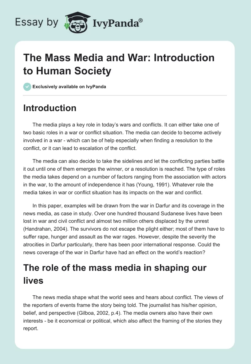 The Mass Media and War: Introduction to Human Society. Page 1