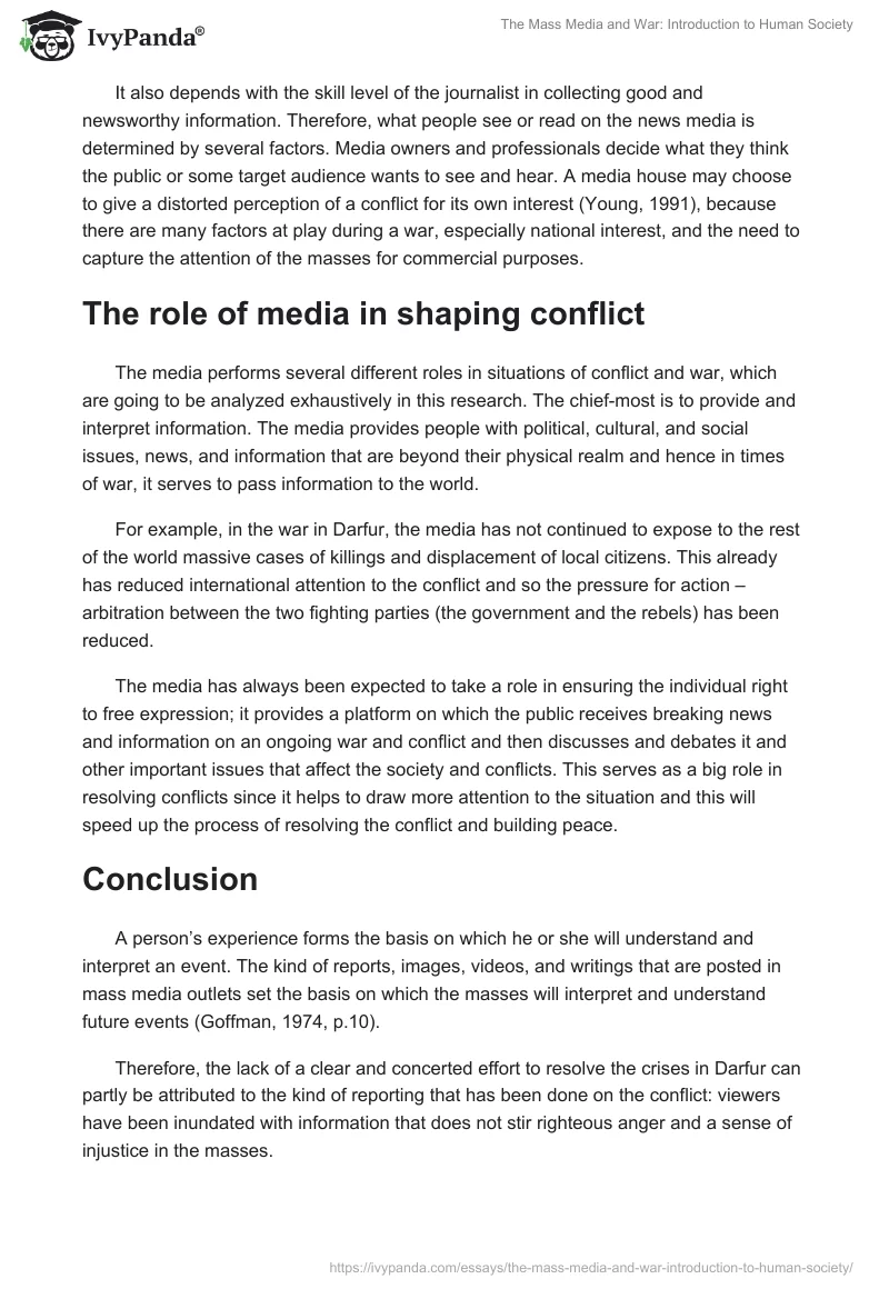 The Mass Media and War: Introduction to Human Society. Page 2