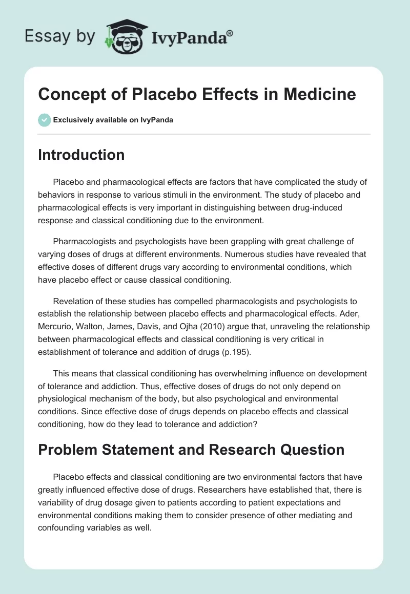 Concept of Placebo Effects in Medicine. Page 1