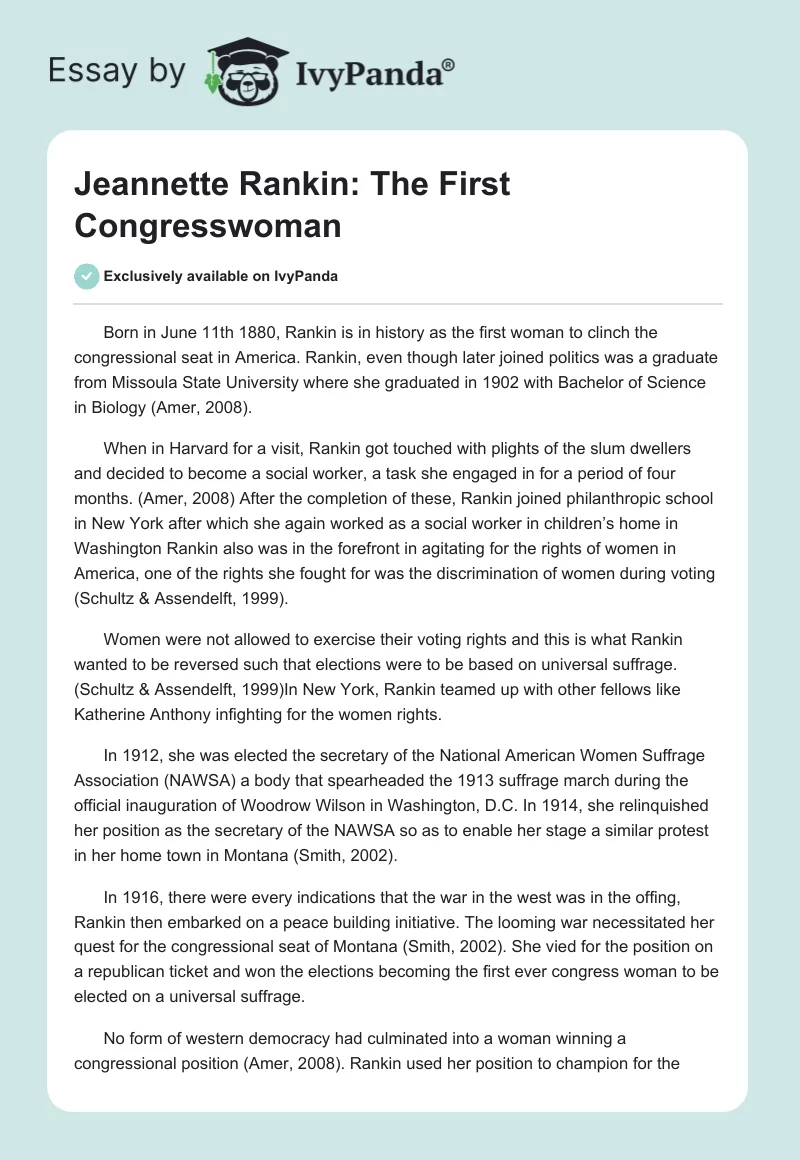 Jeannette Rankin: The First Congresswoman. Page 1