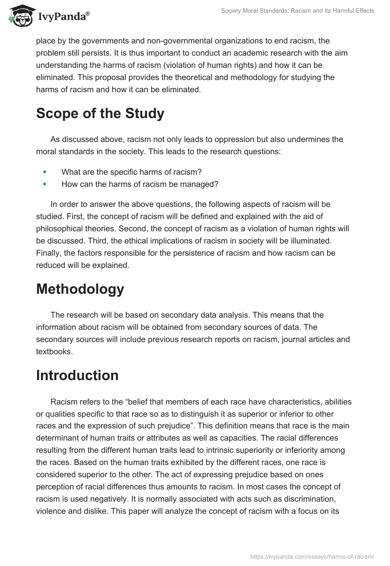 Society Moral Standards: Racism and Its Harmful Effects. Page 2