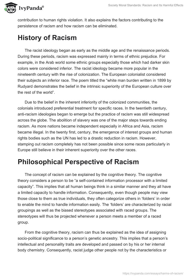 Society Moral Standards: Racism and Its Harmful Effects. Page 3