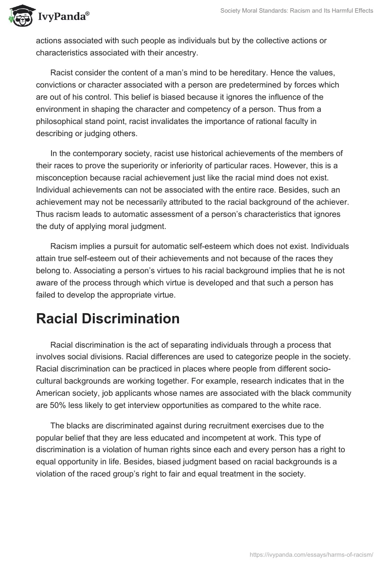 Society Moral Standards: Racism and Its Harmful Effects. Page 4
