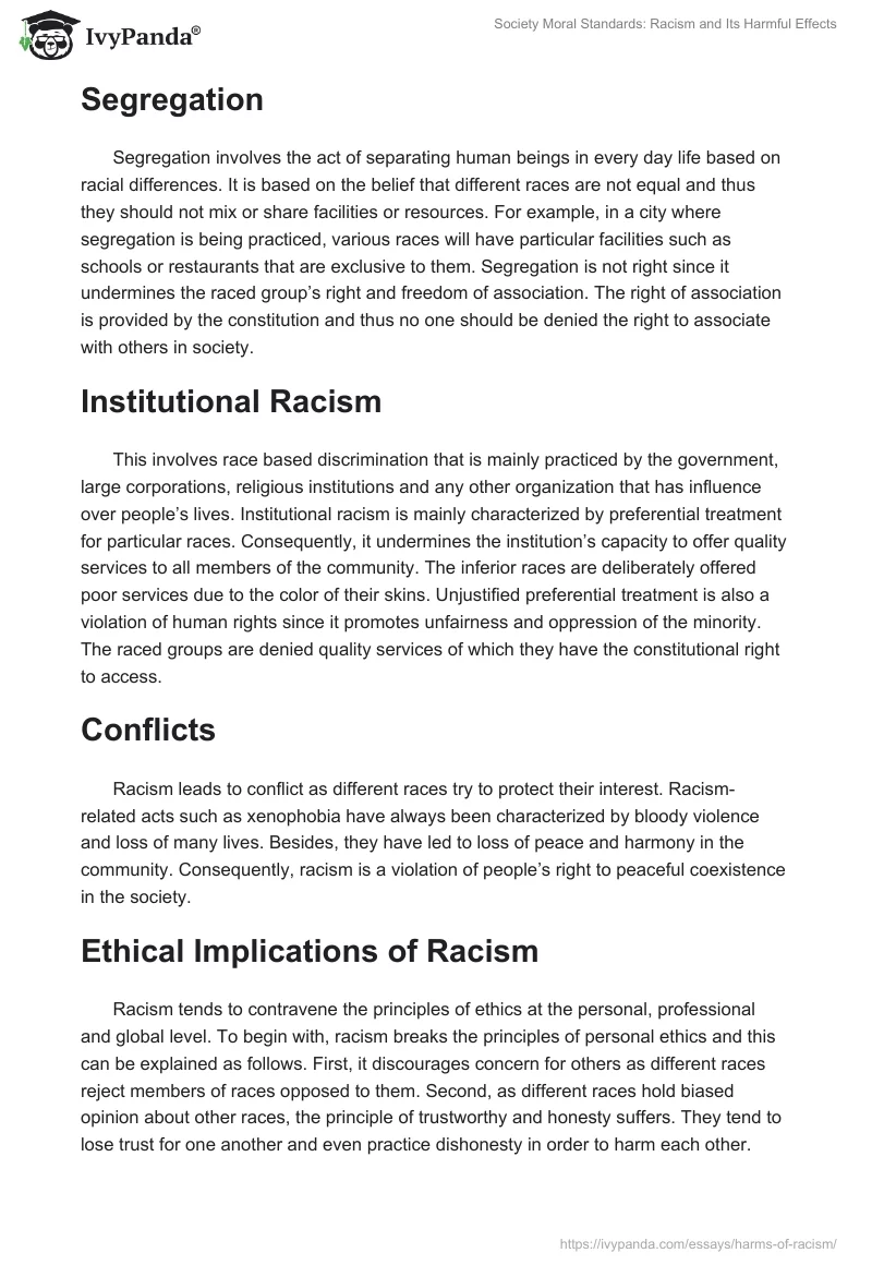Society Moral Standards: Racism and Its Harmful Effects. Page 5