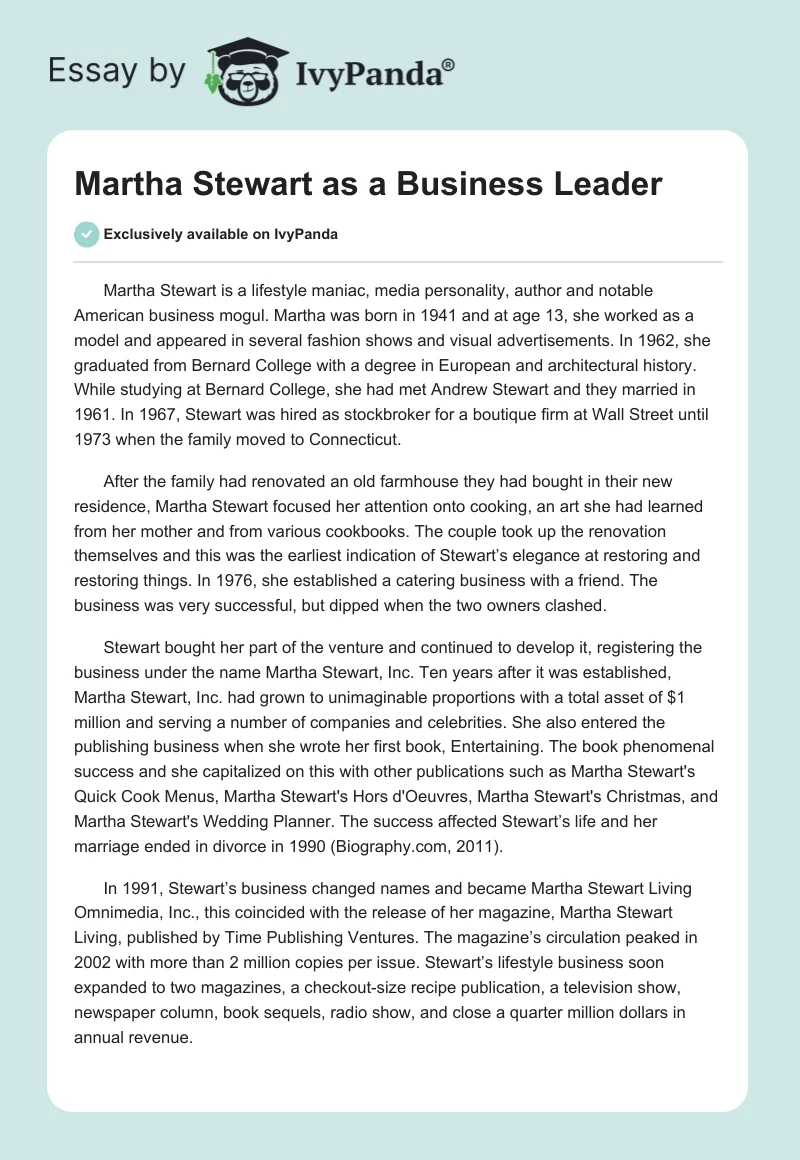 Martha Stewart as a Business Leader. Page 1