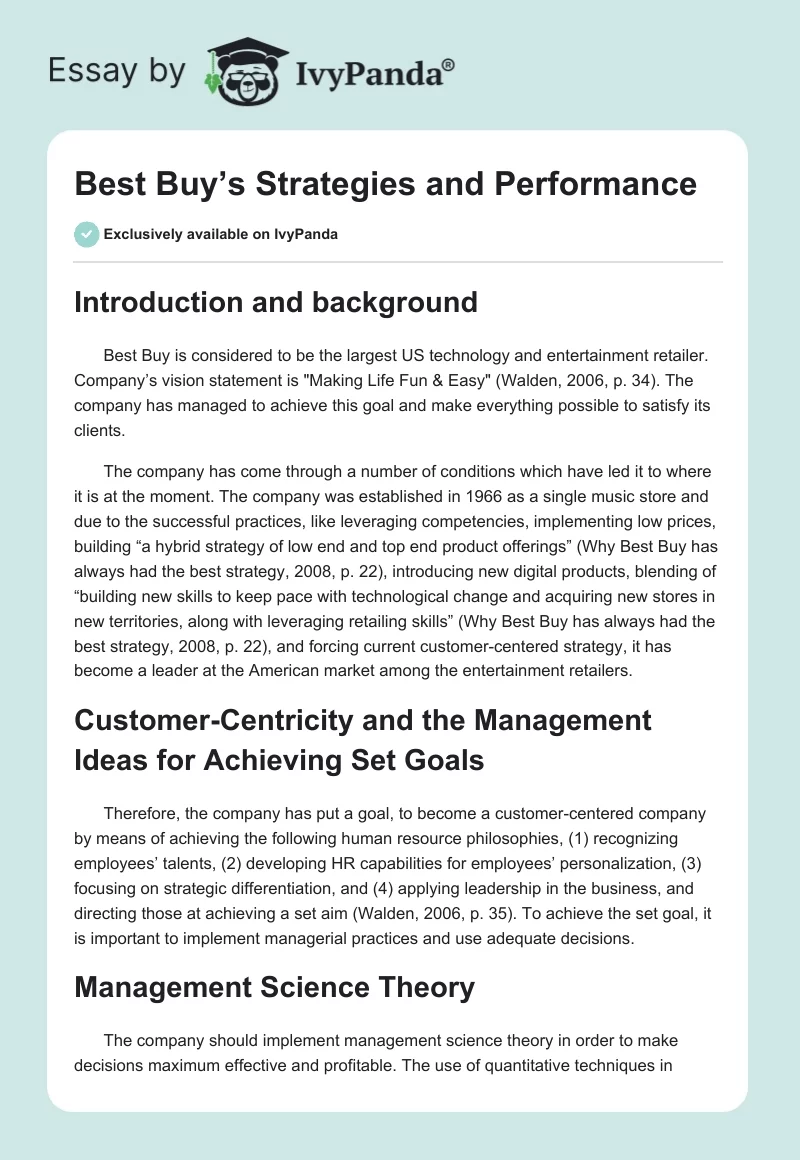 Best Buy’s Strategies and Performance. Page 1