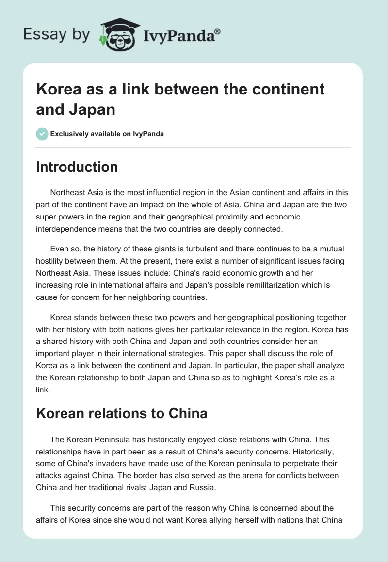 Korea as a link between the continent and Japan. Page 1