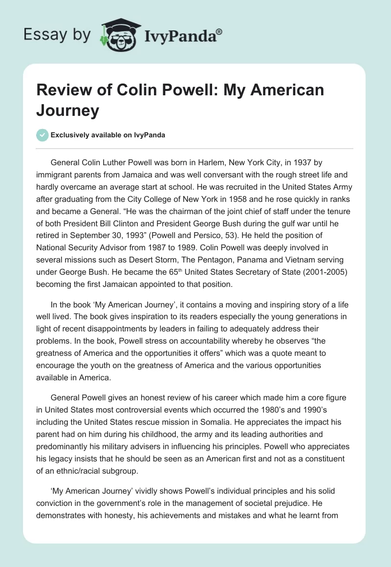 Review of Colin Powell: My American Journey. Page 1