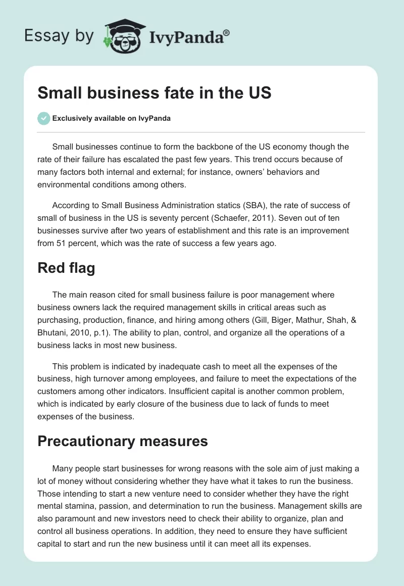 Small business fate in the US. Page 1