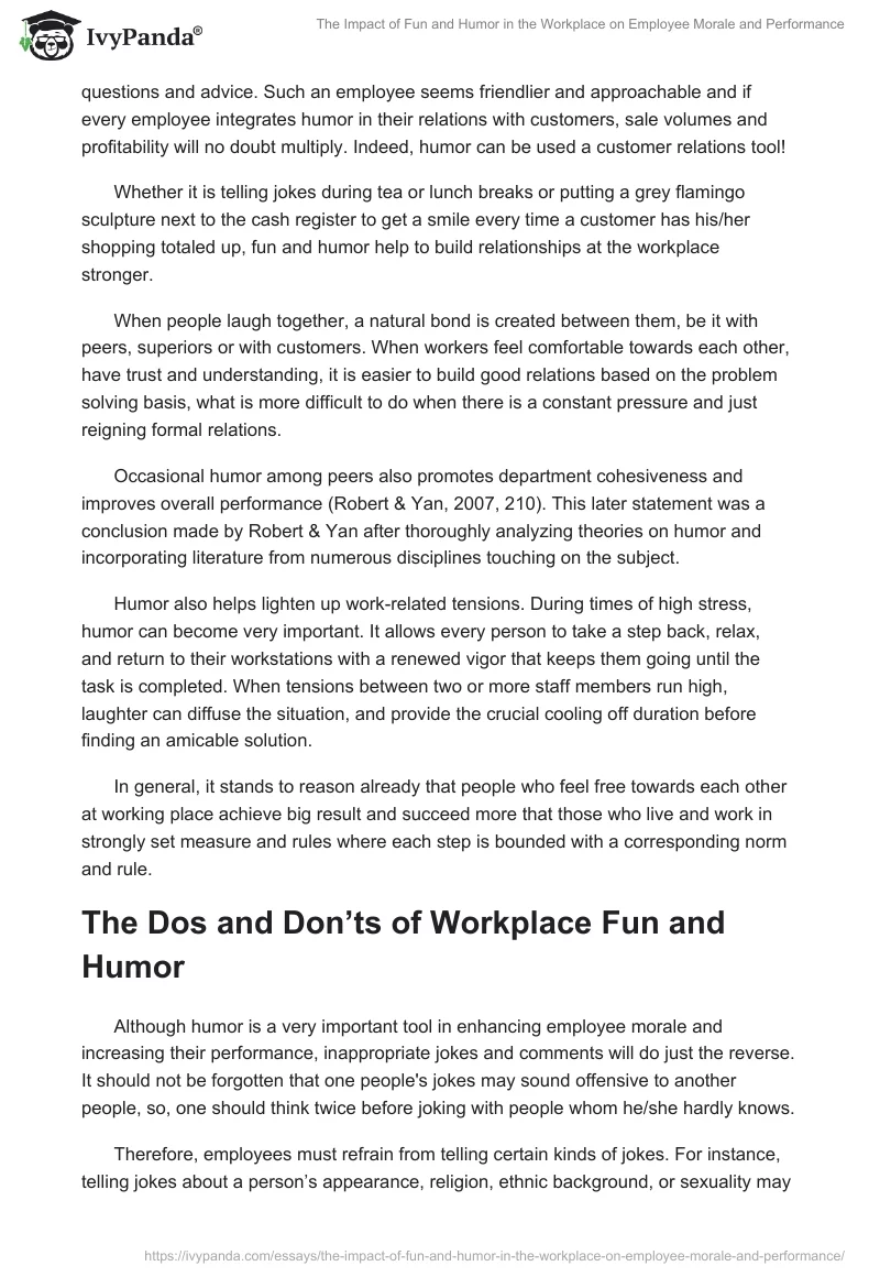 The Impact of Fun and Humor in the Workplace on Employee Morale and Performance. Page 5