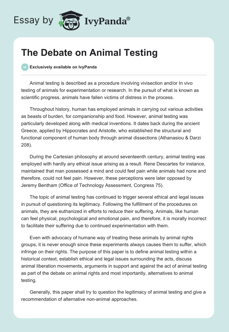 The Debate on Animal Testing. Page 1