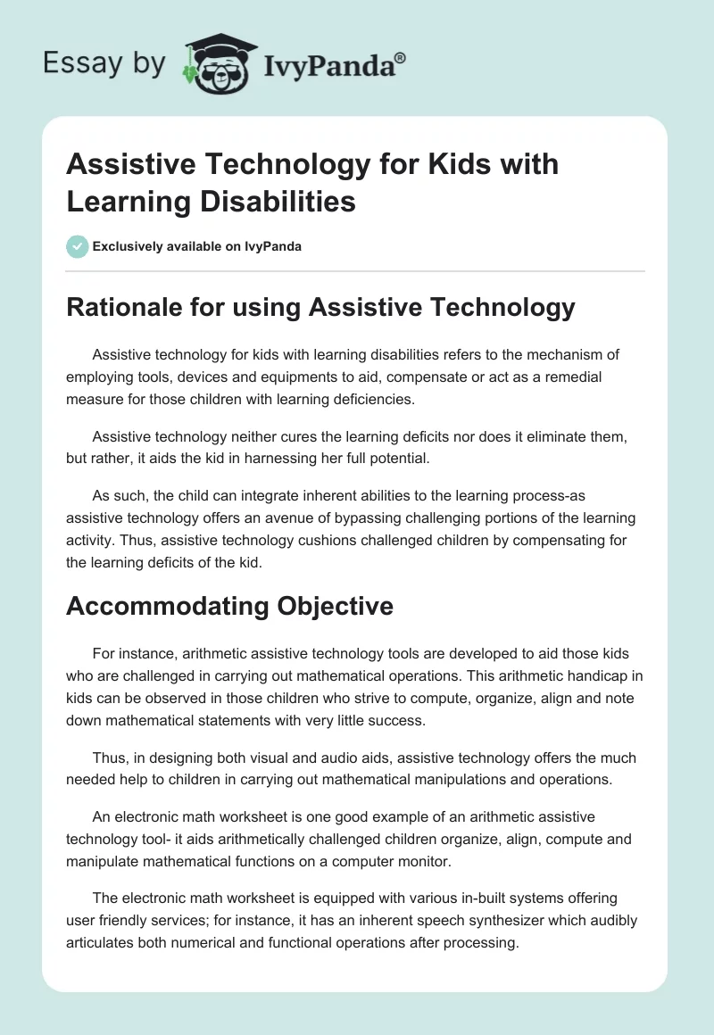 Assistive Technology for Kids with Learning Disabilities. Page 1