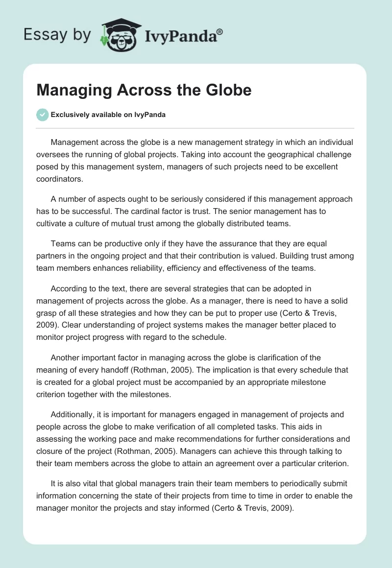Managing Across the Globe. Page 1