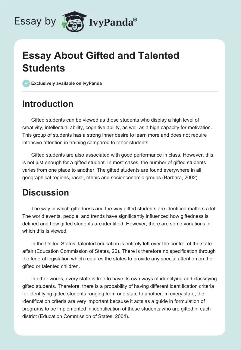 Essay About Gifted and Talented Students. Page 1