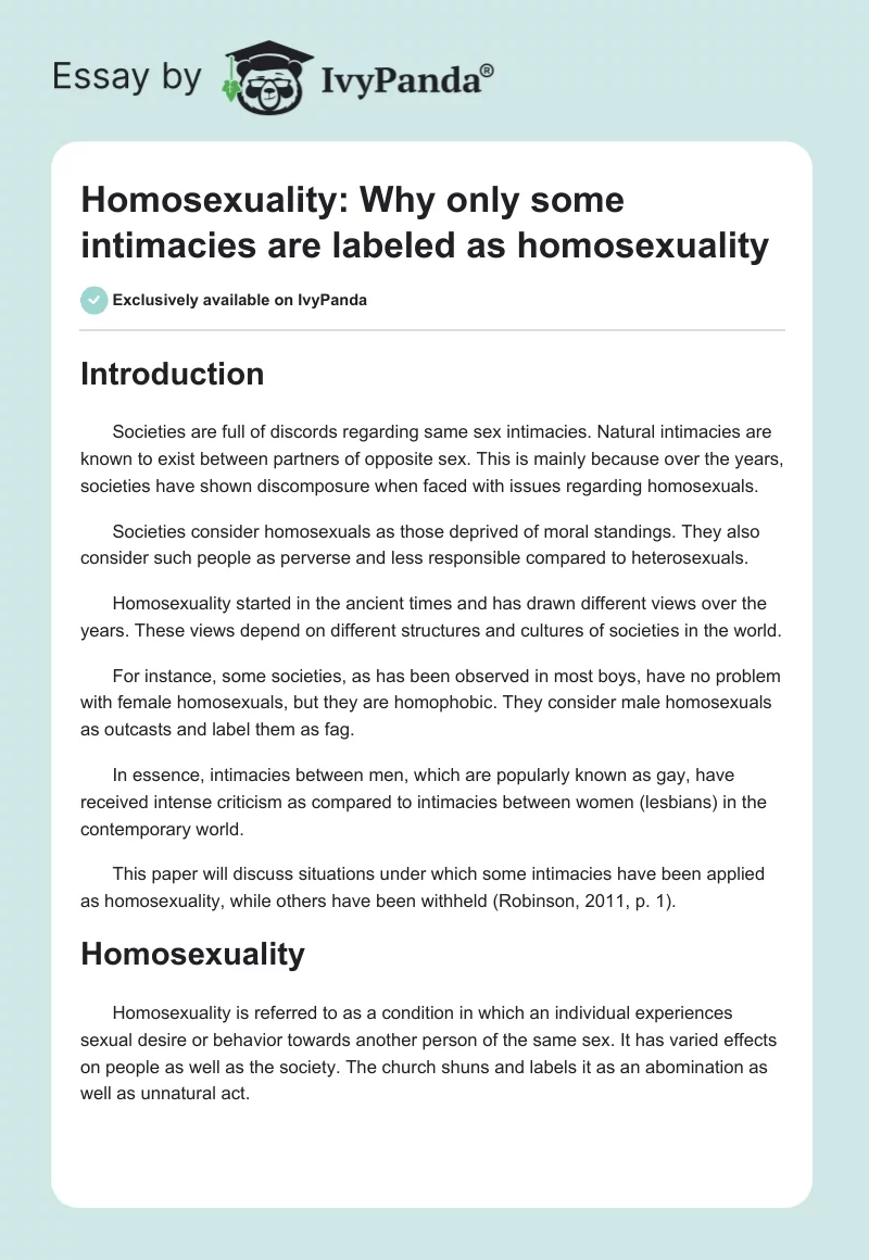 Homosexuality: Why only some intimacies are labeled as homosexuality. Page 1