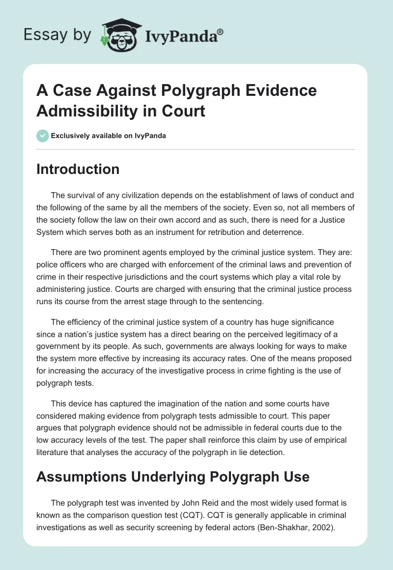 A Case Against Polygraph Evidence Admissibility in Court. Page 1